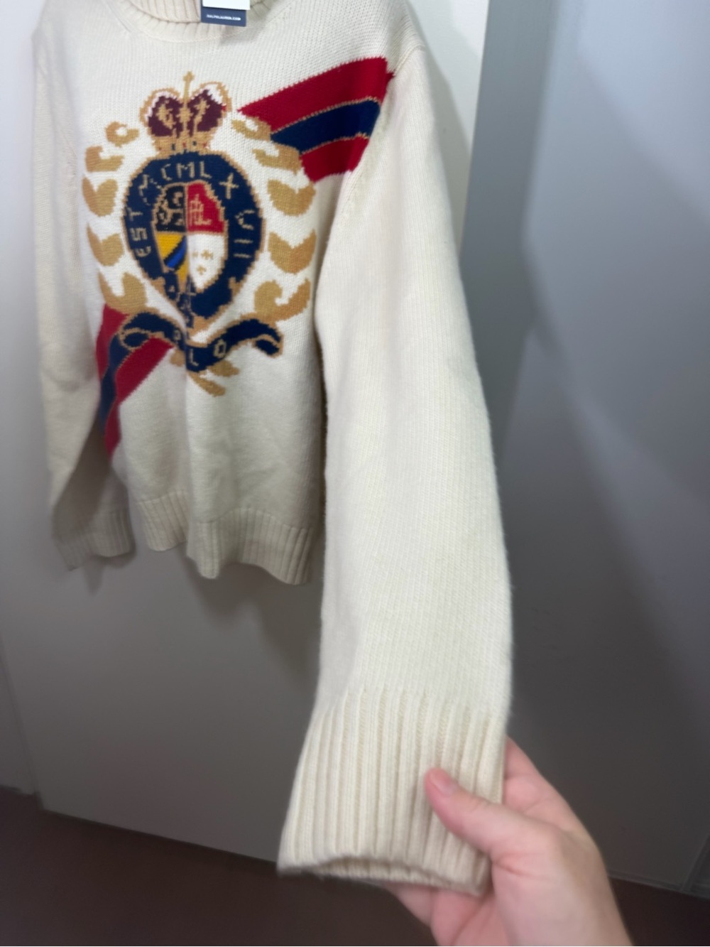 Polo Ralph Lauren CreamRed Intarsia Crest Wool Preppy Turtleneck Sweater XXL NWT - Picture 10 of 16